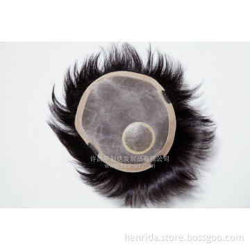 Mono Toupee, Remy Human Hair Men's Toupee with Injected Knots, French/Swiss Lace Toupee